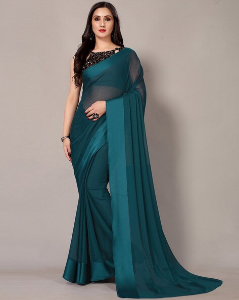 Buy online Women's Solid Teal Colored Saree With Blouse from ethnic wear  for Women by Sidhidata Textile for ₹499 at 83% off | 2024 Limeroad.com