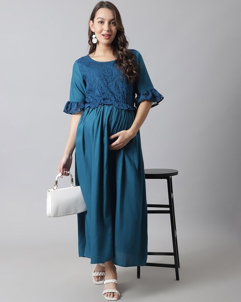 Momnfancy Lace Off Shoulder Long Sleeve Baby Shower Maternity Photoshoot Maxi  Dress – momnfancy