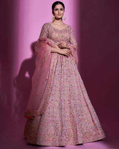 Shop Net Pink Resham Trendy Lehenga Choli Online : 261269 -