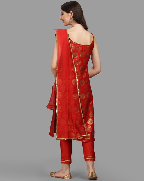 Deep red sleeveless chikankari tier kurta embroidered with pink thread |  Ethnic and Beyond