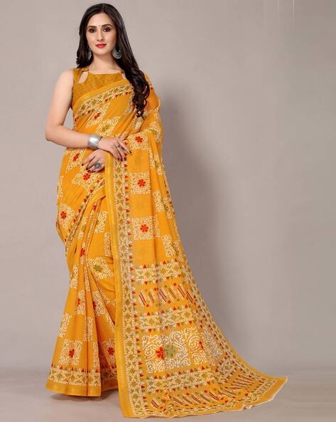 Buy online Yellow Printed Saree With Blouse from ethnic wear for Women by  Priyansh Creation for ₹439 at 73% off | 2024 Limeroad.com