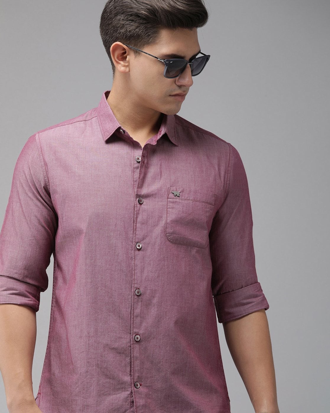 WROGN Men Pink Slim Fit Solid Casual Shirt