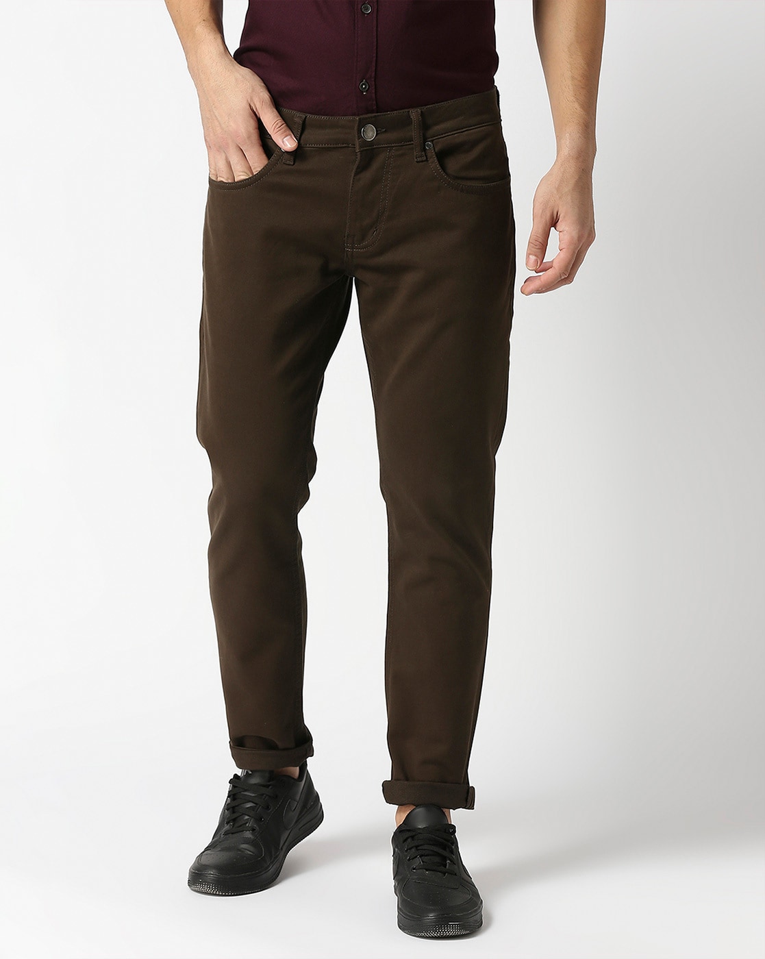 TAPA Men's Solid Light Brown Cotton Lycra Regular Fit Jeans – F2FMART.com