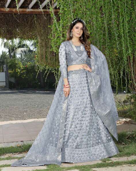 Buy Wedding Lehenga Choli - Adorning Art Silk Light Grey Lehenga Choli –  Empress Clothing