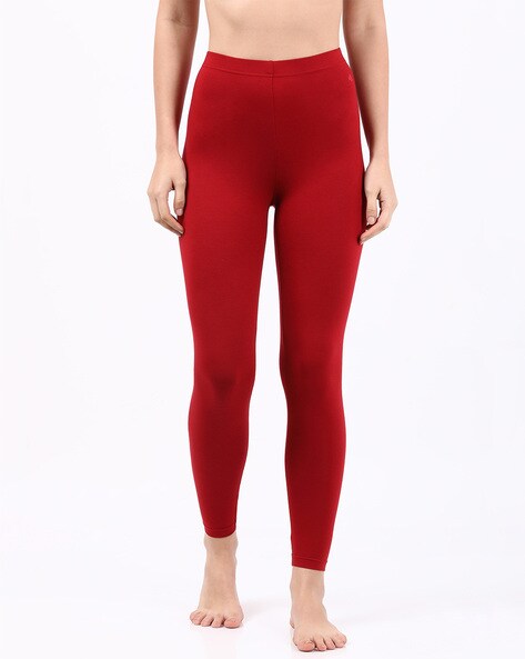 Buy RVK Women red Solid Slim-Fit Ankle-Length Leggings online