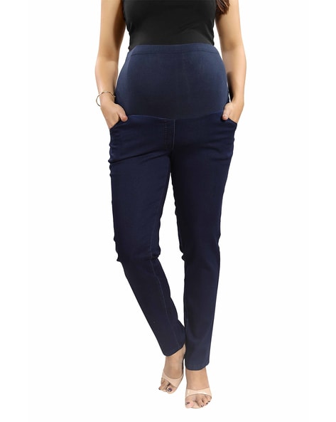 The Mom Store Maternity Denim Jeans with Belly Support | Wide Leg | Denims  | Super Stretchable Belly Band | Comfortable | Pre and Post Pregnancy |  Stylish | 2XL : Amazon.in: Fashion
