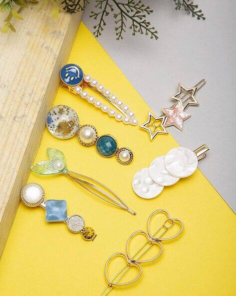 Jewels galaxy Set of 7 Stone-Studded Hair Clips