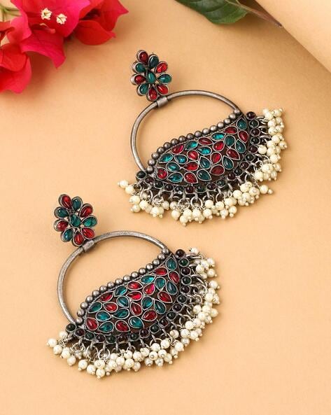 Buy MS Fashion India Muskan Fancy German Silver Afghani Beaded Chandbali  Hoop Earrings Online at Best Price | Distacart