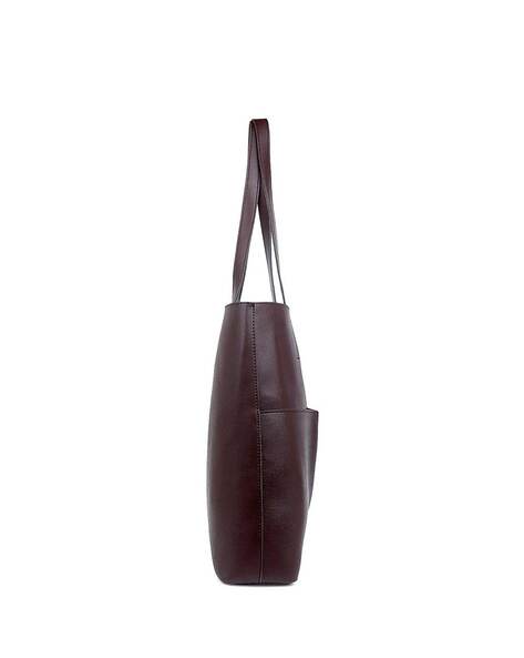 Buy SOLID STRIPE-DETAIL BROWN TOTE BAG for Women Online in India