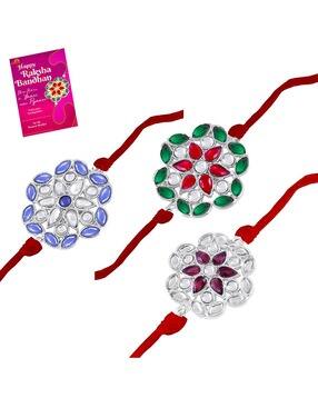 om jewells Set of 3 Tie-Up Rakhis with Greeting Card-picture-22