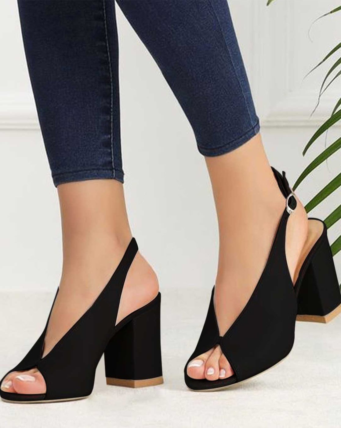 Buy UP ABOVE AND HIGH BLACK PEEP-TOE HEELS for Women Online in India