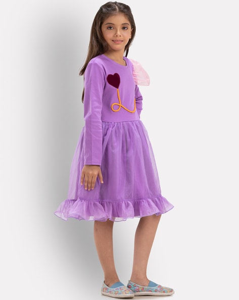Buy Hopscotch Girls Cotton and Polyester Sleeveless Solid Party Dress in  Purple Colour for Ages 4-5 Years (SRS-3895557) at Amazon.in