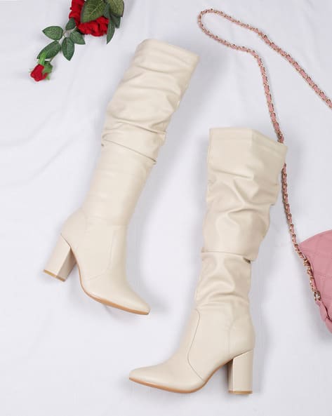 Heeled Knee-Length Boots with Zip Fastening