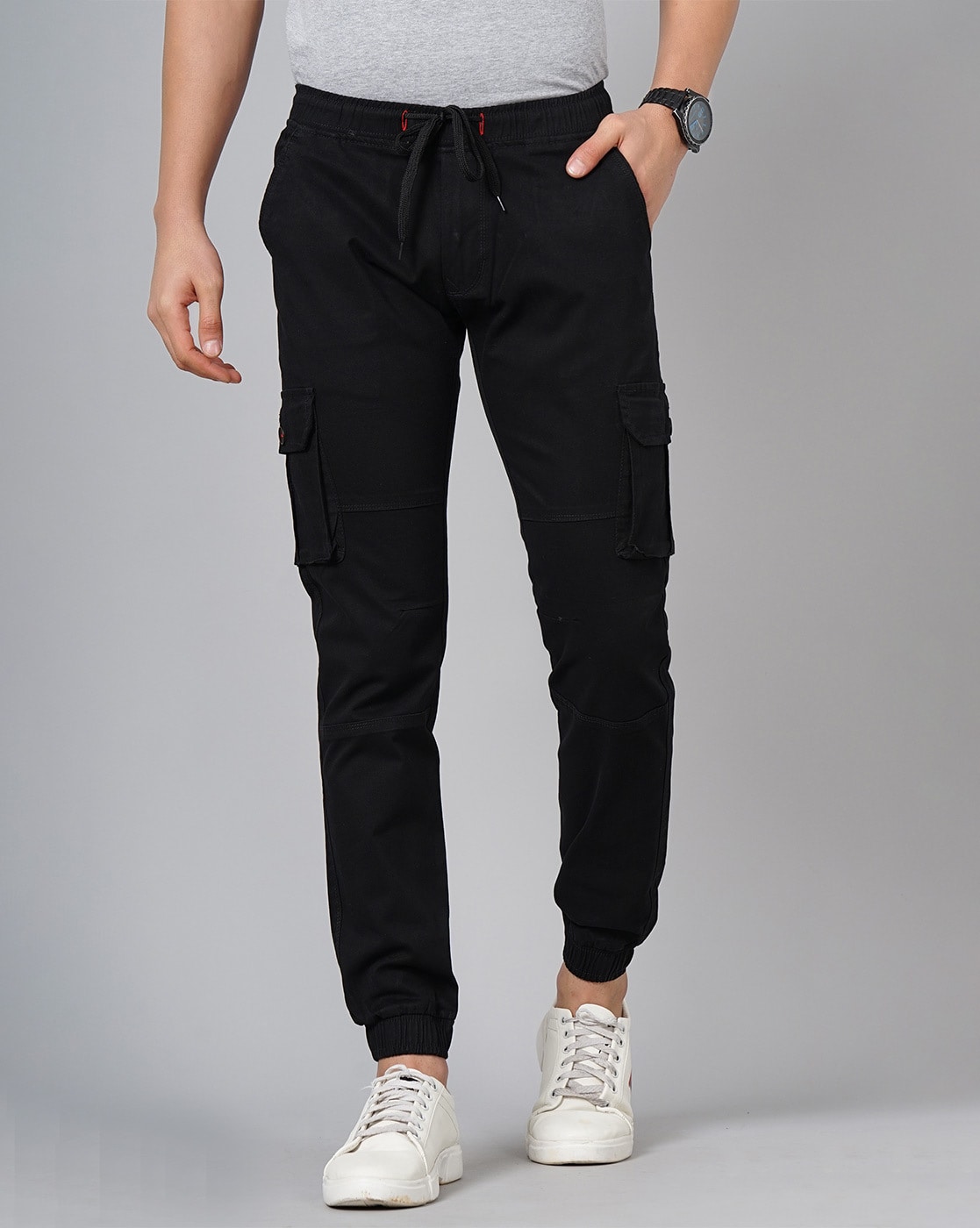 BLACK COTTON SOLID CARGO PANT  ROOKIES