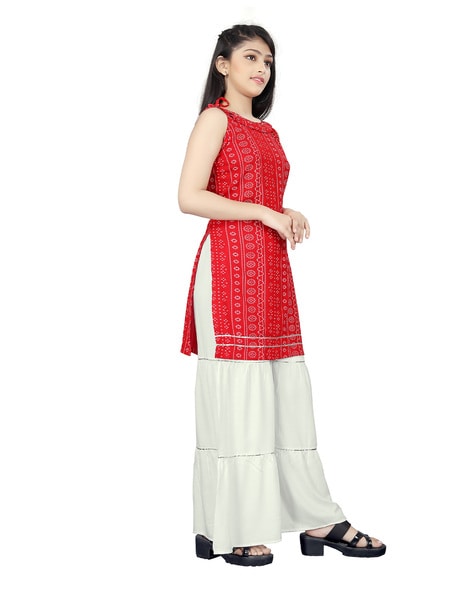 Cream silk kurti set with red dupatta - G3-WPS03160 | G3fashion.com