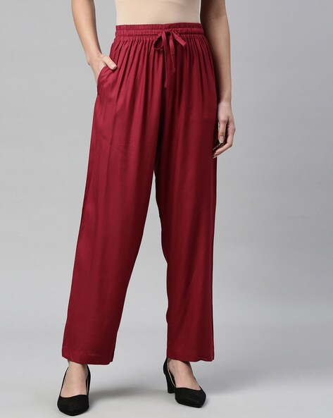 Buy GO COLORS Maroon Womens Single Pocket Solid Palazzo Pants | Shoppers  Stop