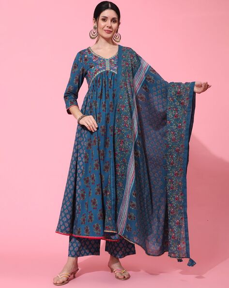 Buy Gulmohar Jaipur Women Blue Printed Cotton Blend Kurta Online at Best  Prices in India - JioMart.