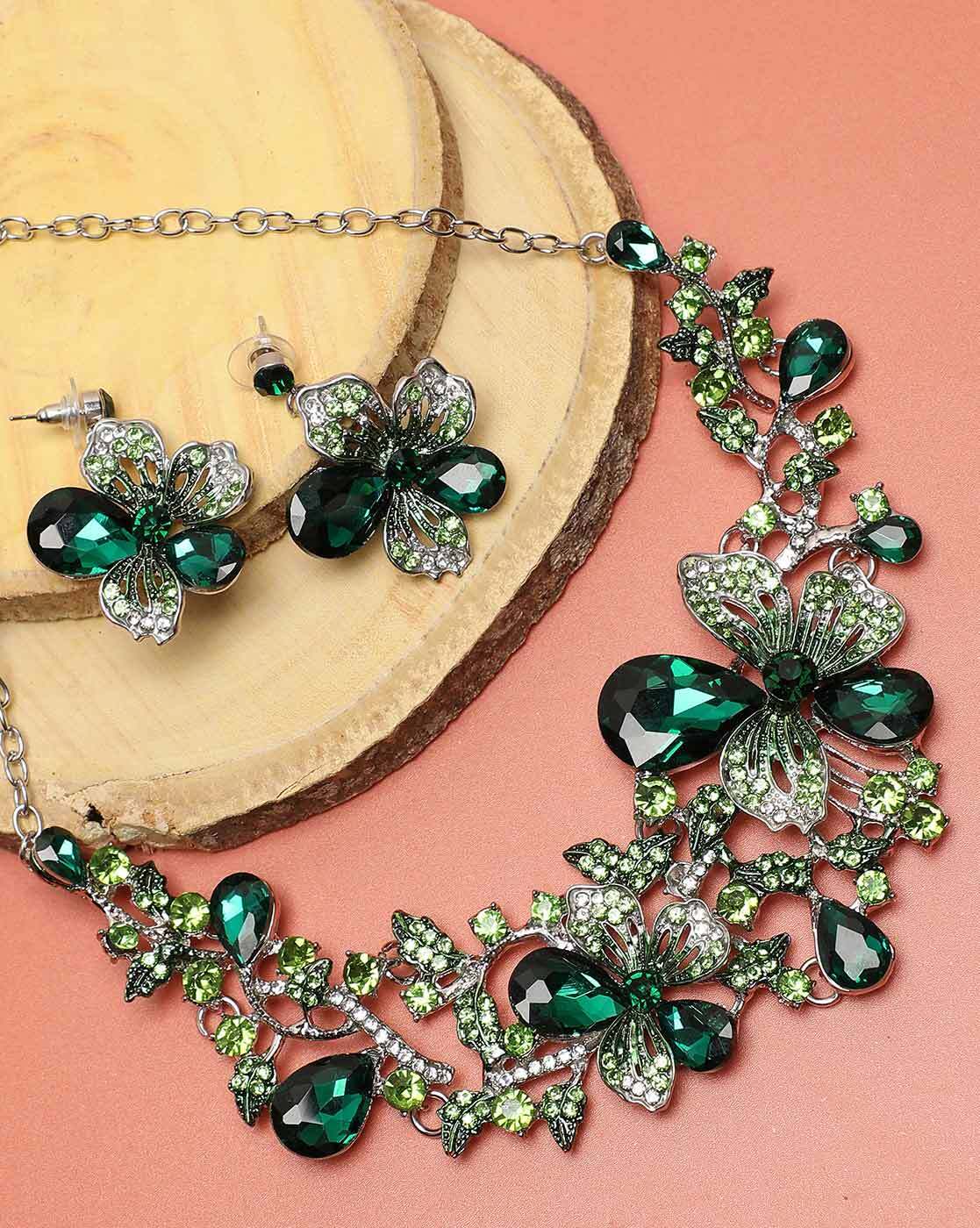 Jewellery Set  Pista Green Kundan Necklace Set With Earring 