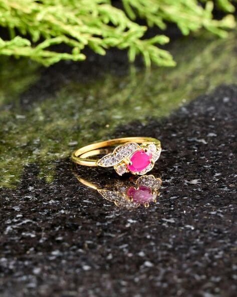 Buy Lilly & Sparkle Set of 3 Gold-Plated Crystal Stone-Studded Finger Rings  online