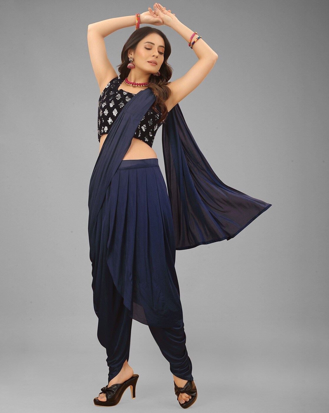 Buy Navy Blue Black Sarees for Women by SHRITHI FASHION FAB