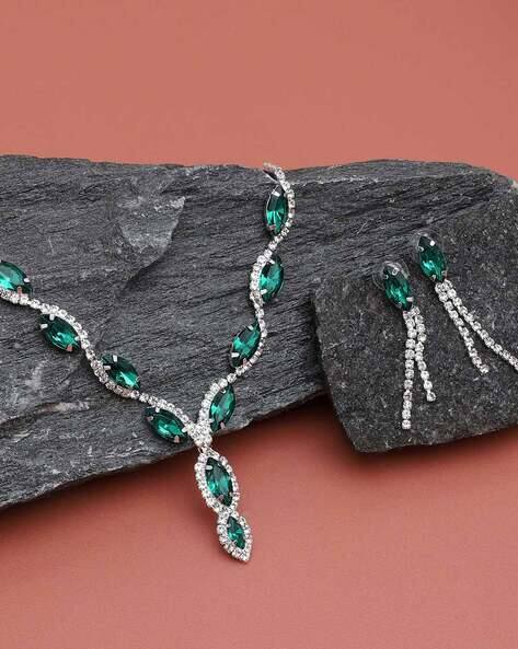 Sohi Silver-Plated Stone Necklace & Earings Set
