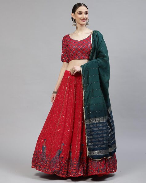 Embellished A Line Lehenga Choli Set with Dupatta