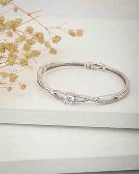 carlton london Women CZ Rhodium Plated Bangle-Style Bracelet - FJB3897-picture-26