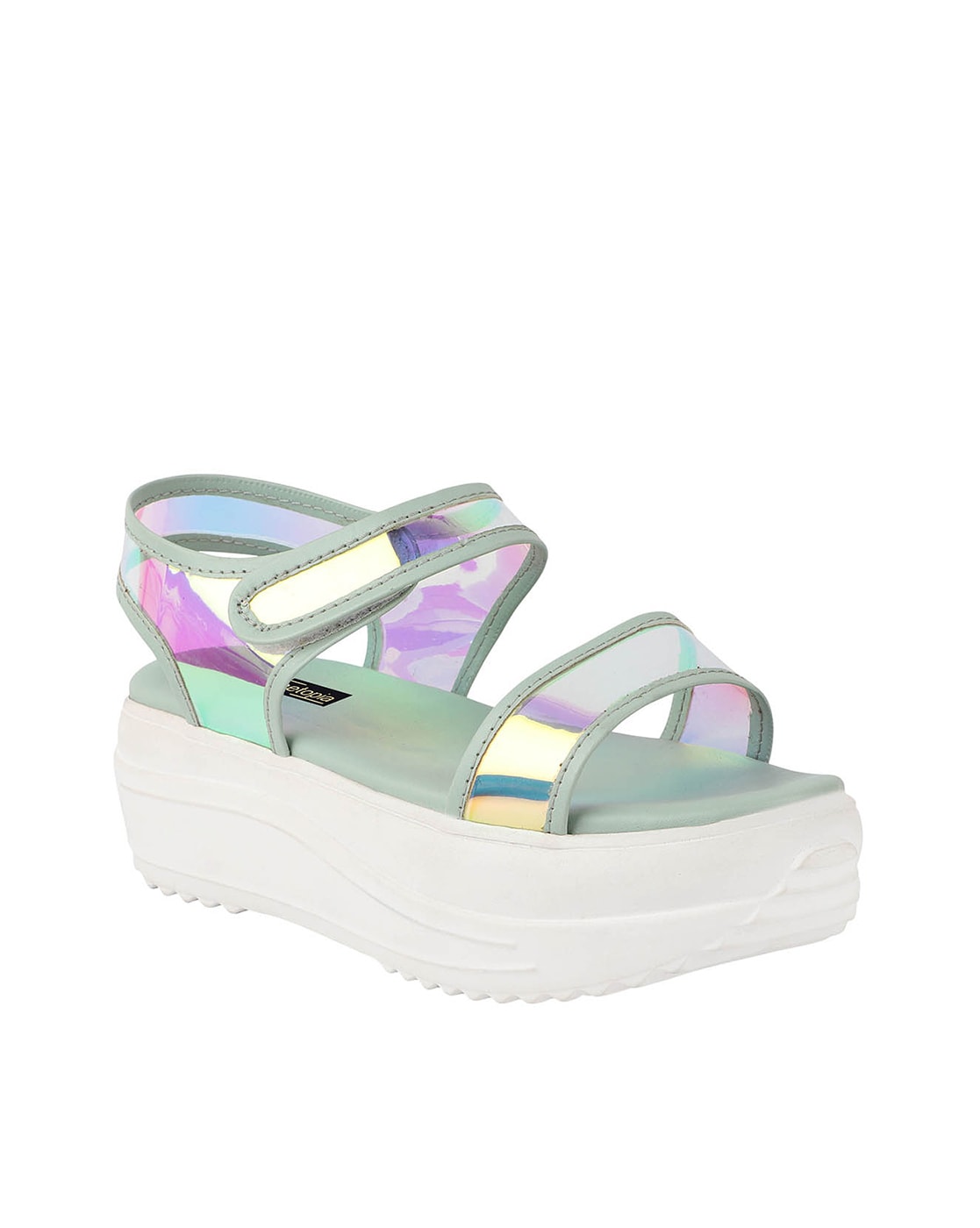 Silver holographic wedge Tiffi sandals - KeeShoes