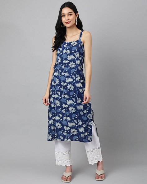 MILAAV Women's Rayon Printed Straight Sleeveless Kurti (Dark Blue-S) :  Amazon.in: Fashion