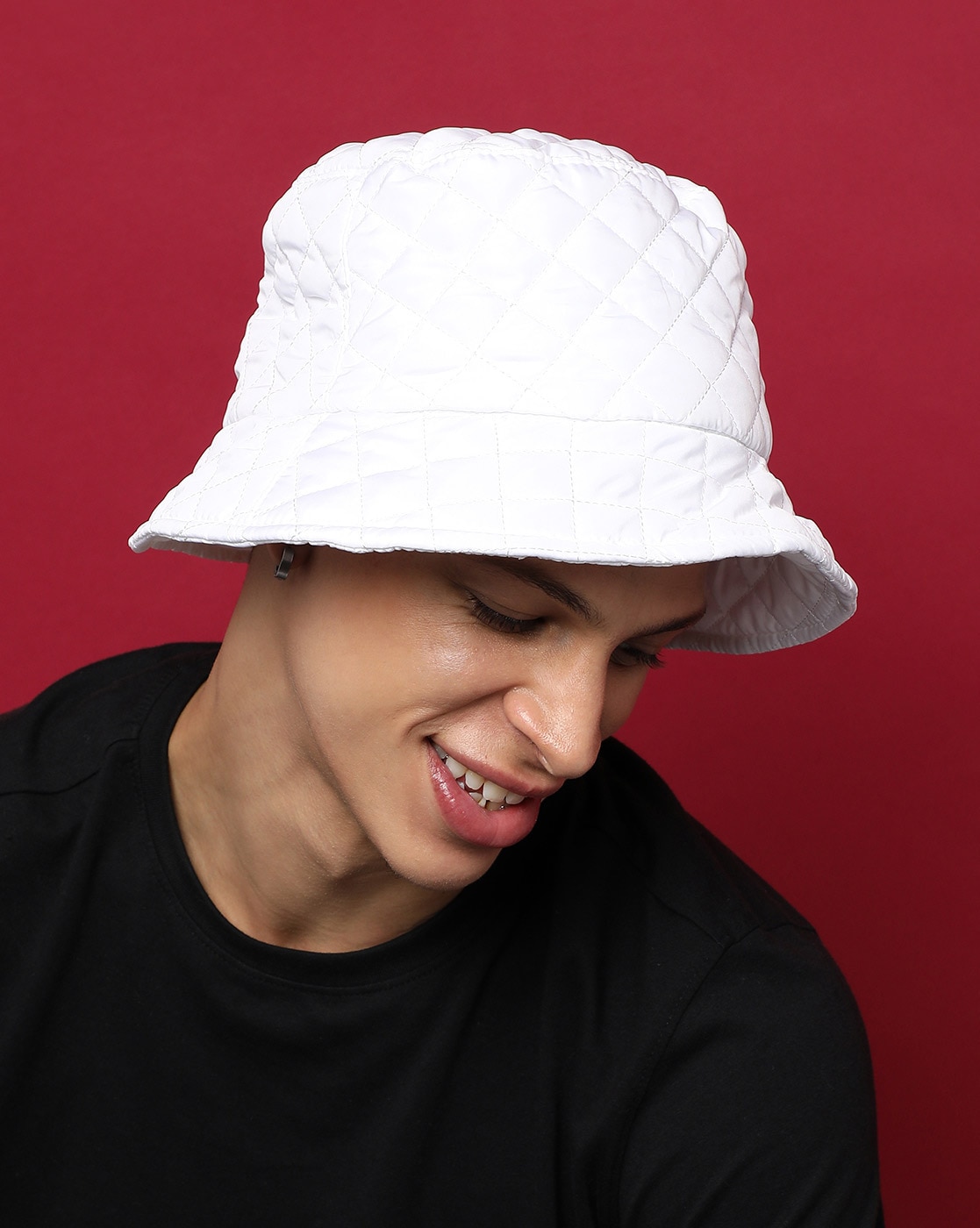 French Accent Quilted Bucket Hat For Men (White, OS)