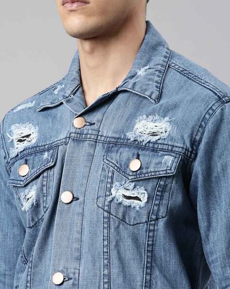 Cui Embossed and Distressed Detail Denim Jacket