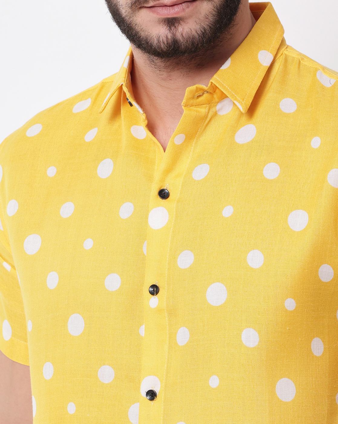 Mens yellow shop polka dot shirt