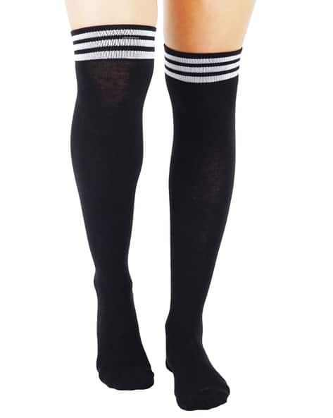 black thigh socks black and white striped knee socks