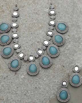 Buy Blue Gold Tone Kundan Inspired Meenakari Necklace with Earrings Set of  2 Online at Jayporecom
