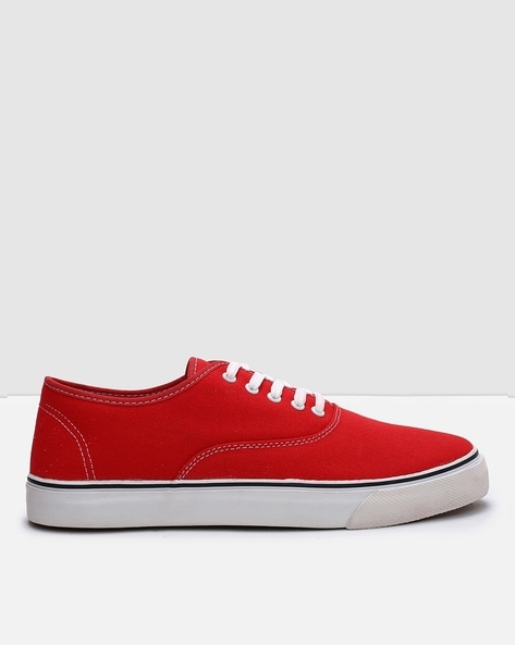 Red colour sale canvas shoes