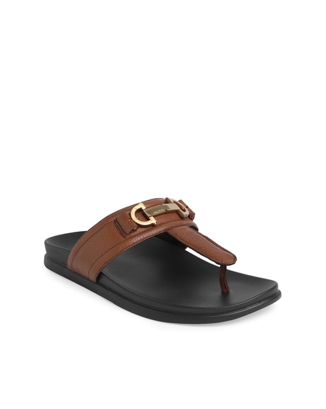 Black Leather Web And Thong Sandal | GUCCI® US