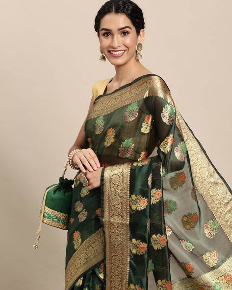 Splendid Emerald Green Organza Saree