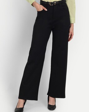 Black Full Length Wide Leg Jeans