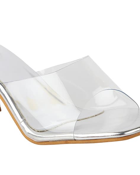 Public Desire Aries Mules Transparent Broad Strap Block Heels
