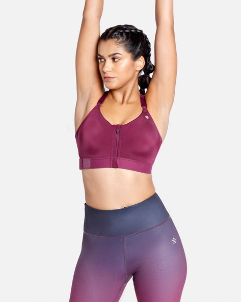 Women Zip Front Padded Sports Bra High Impact Gym Fitness Yoga Padded Vest