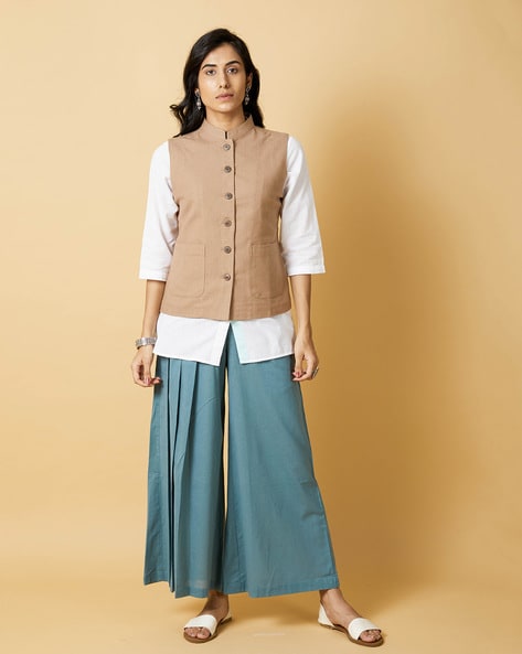 Vastraa Fusion Ladies Modi Jacket / Waistcoat - Plain Solid Colors - C –  vastraa fusion