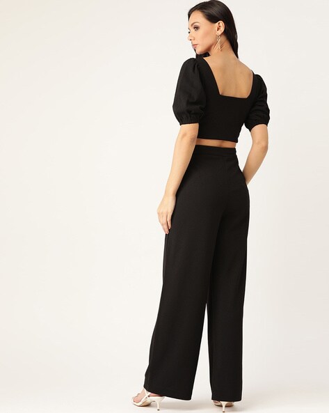 Buy Twenty Dresses by Nykaa Fashion Work Black Solid Wide Leg Trousers  online