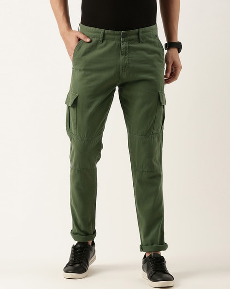 Buy FLYING MACHINE Olive Mens 6 Pocket Slim Fit Solid Cargo Trousers |  Shoppers Stop