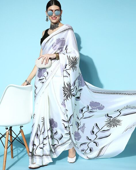 Buy White Satin Silk Saree online-Karagiri