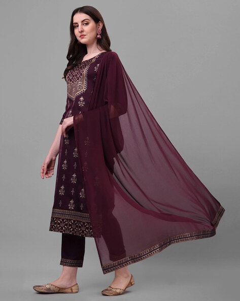 Dusty Wine Anarkali Kurti With Dupatta Set and Sequence Embroidery Work in  USA, UK, Malaysia, South Africa, Dubai, Singapore