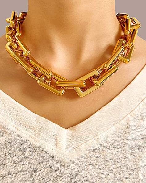Exaggerated Pattern Chunky Chain Necklace 14k Gold Plated - Temu