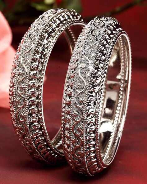 Zeneme Set of 2 Silver-Plated Broad Bangles