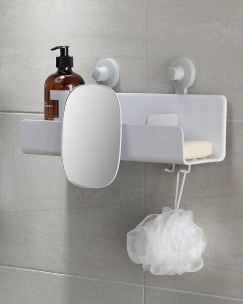 EasyStore™ Large White Shower Shelf with Removable Mirror