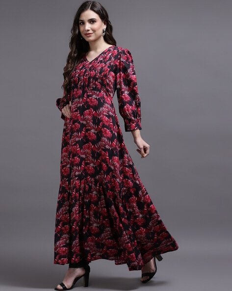 The Foreman Puff Sleeve Maxi Dress in Red Floral – Piper & Scoot