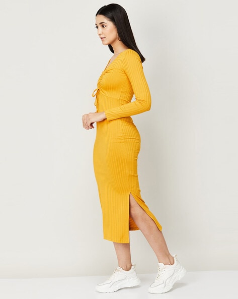 Mustard best sale bandage dress